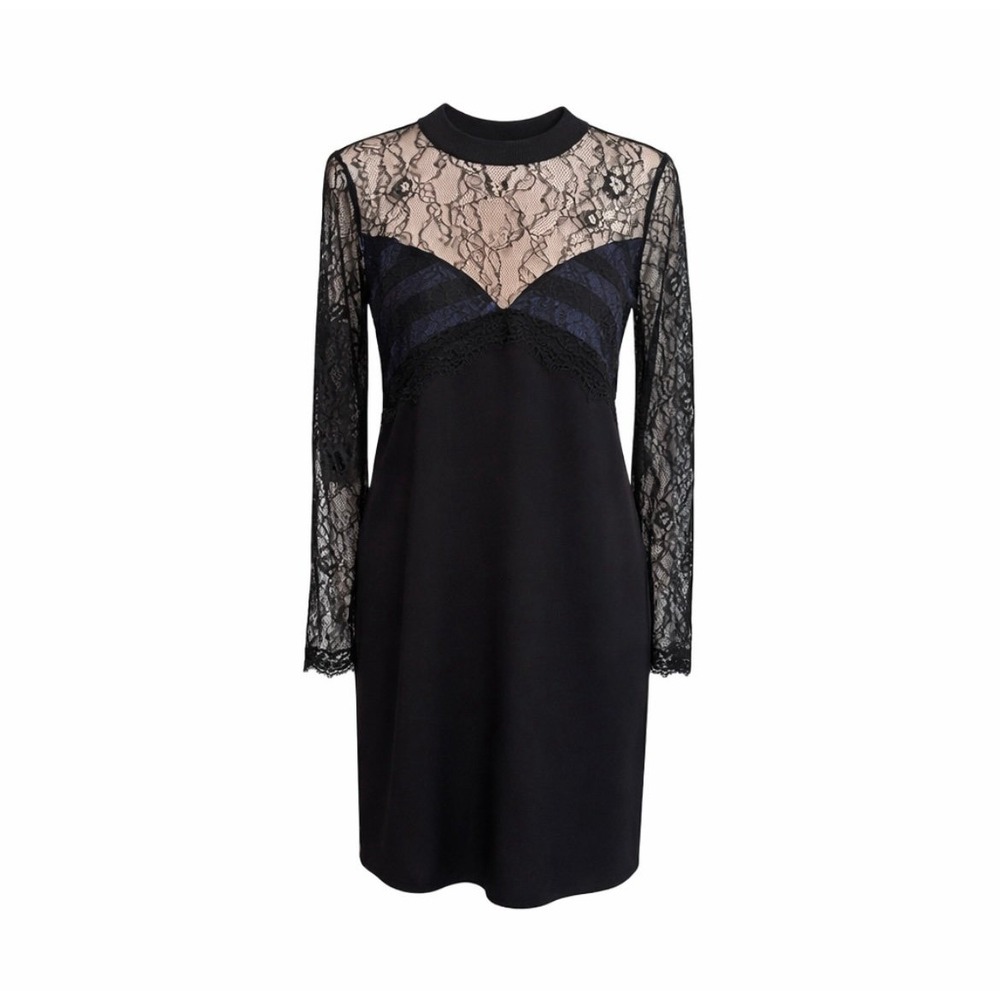 Zara Black‎ Lace Illusion Long Sleeve Dress Sheer Floral Size M